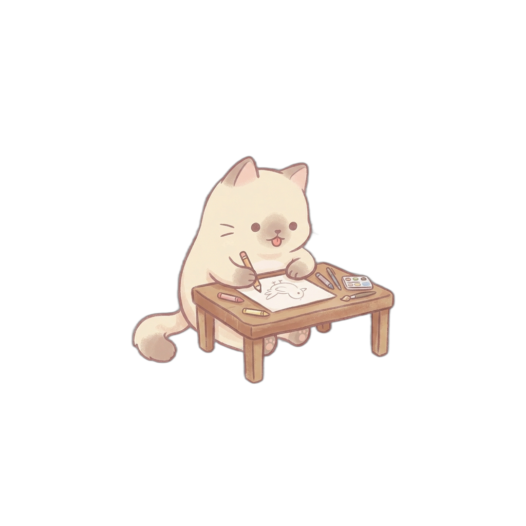 Mambo drawing at a desk