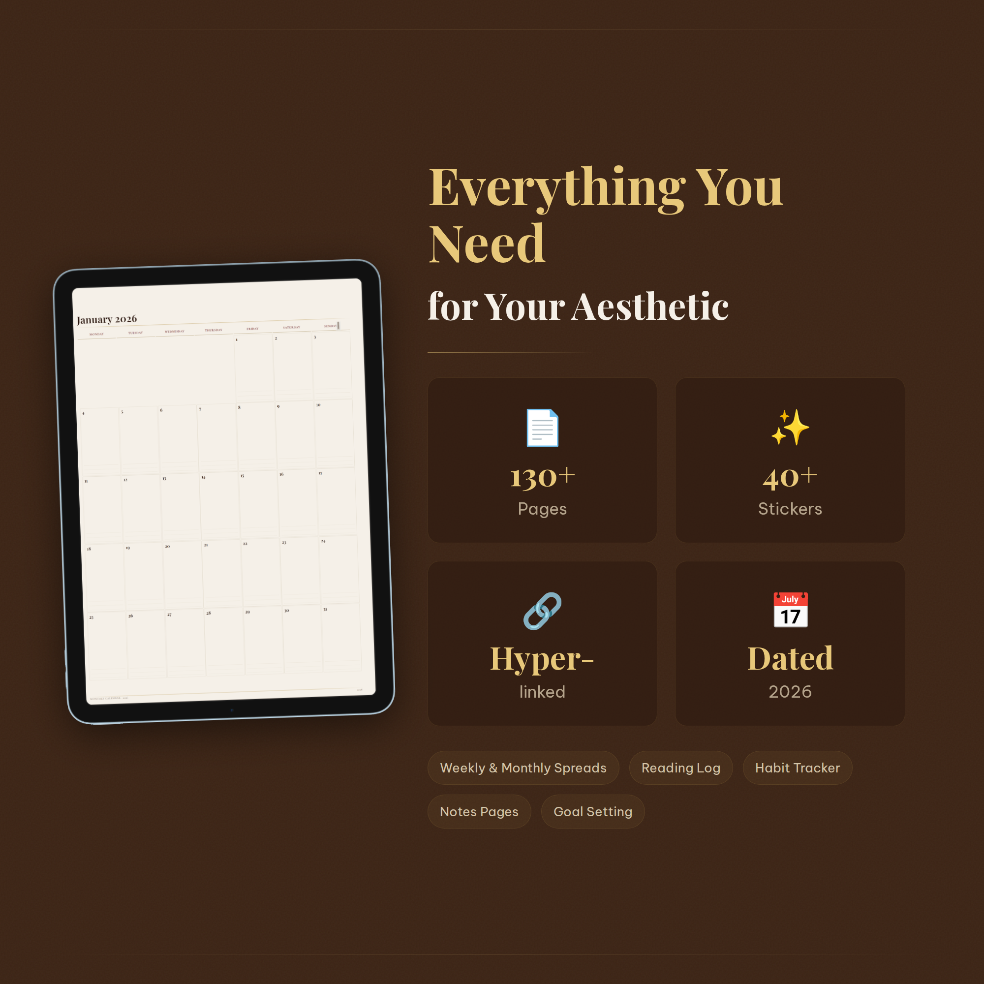 Dark Academia Planner 2026 features
