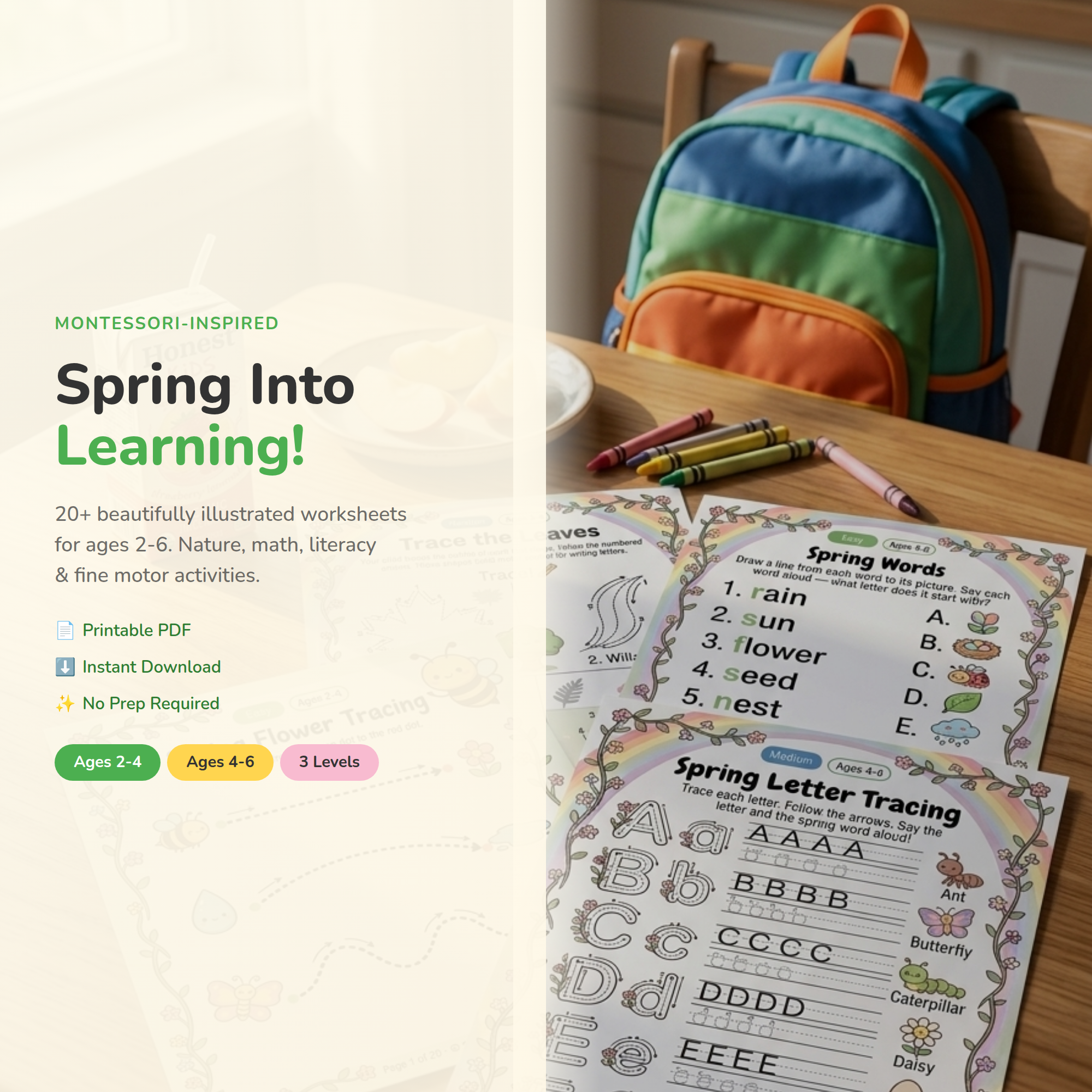 Montessori Spring Worksheets features